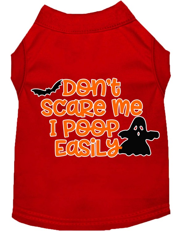 Don't Scare Me, Poops Easily Screen Print Dog Shirt Red Med